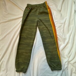 Aviator Nation Kids Green Camo Joggers with Orange Stripe